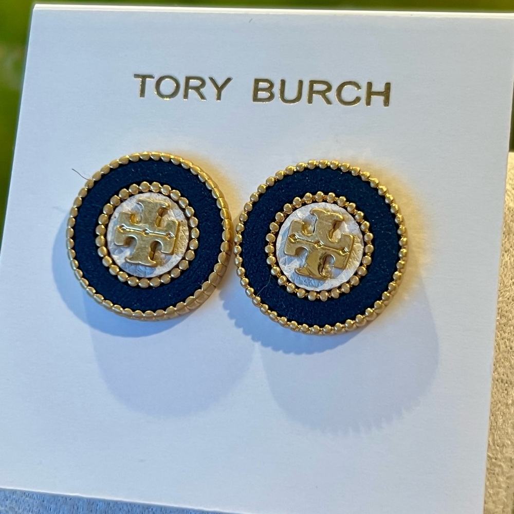 Tory Burch Milgrain Logo Stud Earrings